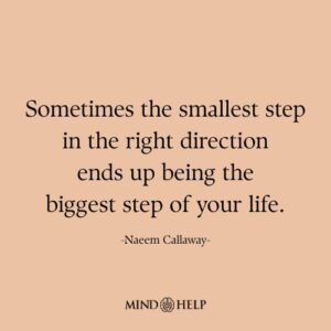 Mental health quote about small steps and emotional progress, Mind Help.