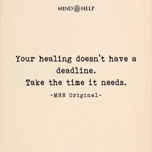 Mental health quote about healing timelines